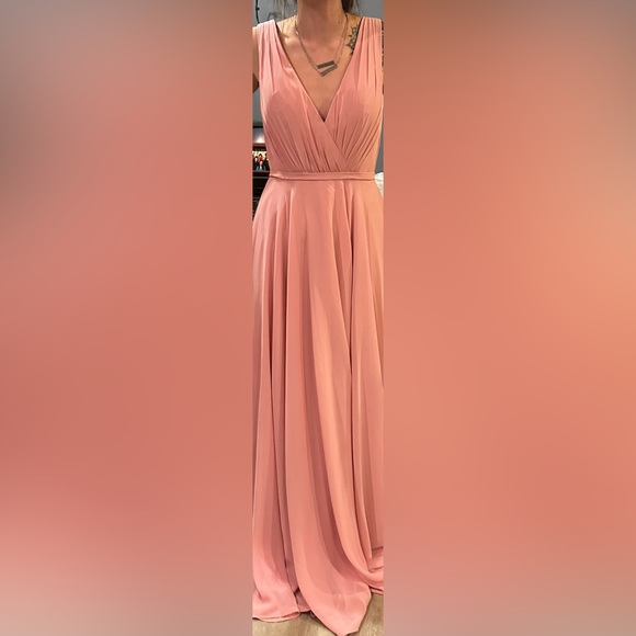 JJ's House Blush Bridesmaid Dress A-Line V-Neck Floor Length Chiffon Sz US 2 - Picture 3 of 10